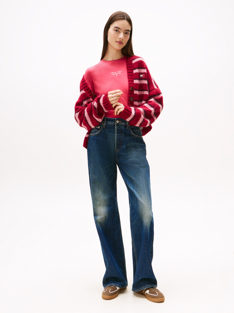 Roz Tricou Slim Din Jersey Cu Logo  Femei