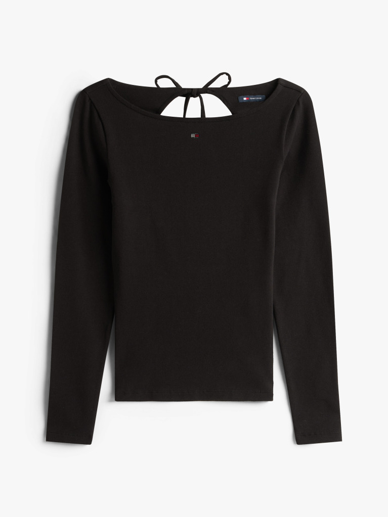 Negru Top Slim Cu Maneca Lunga Si Emblema Diamante Flag  Femei