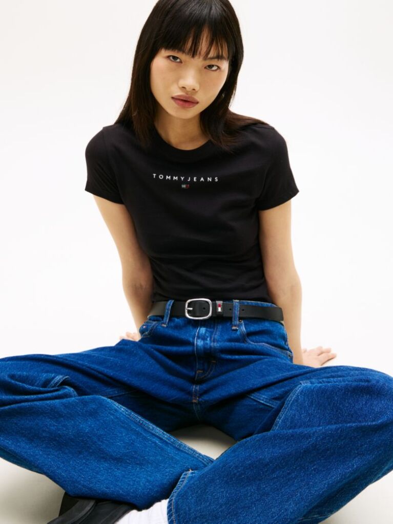 Negru Tricou Slim Bling Linear  Femei