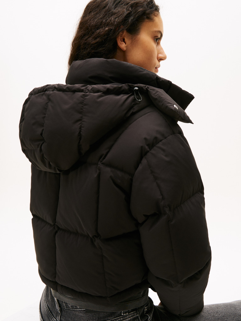 Negru Geaca Puffer Alaska Croiala Scurta Cu Umplutura Din Puf  Femei
