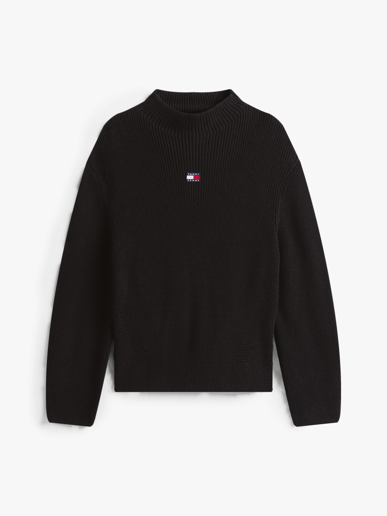 Black Tommy Badge Relaxed Mock Neck Jumper  Women