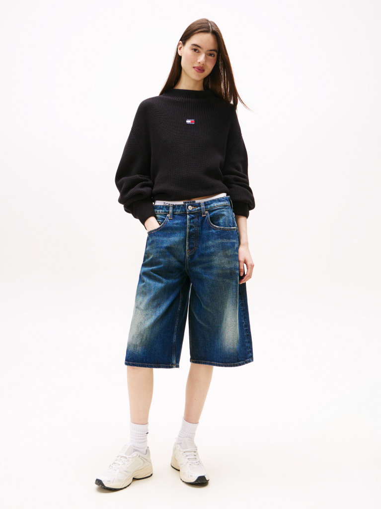 Black Tommy Badge Relaxed Mock Neck Jumper  Women
