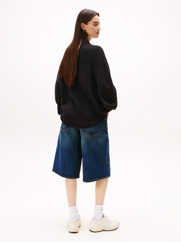 Black Tommy Badge Relaxed Mock Neck Jumper  Women