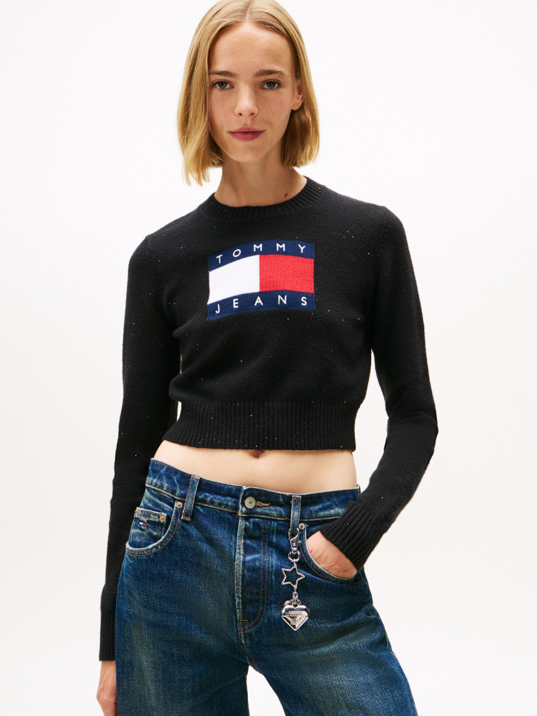 Negru Pulover Slim Cu Emblema Tommy Flag  Femei