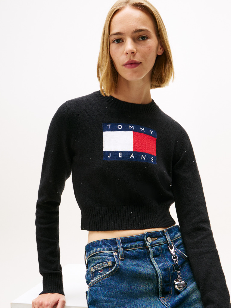 Negru Pulover Slim Cu Emblema Tommy Flag  Femei