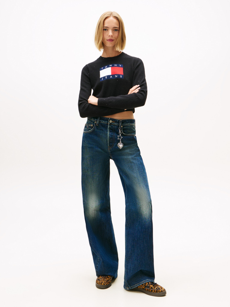 Negru Pulover Slim Cu Emblema Tommy Flag  Femei