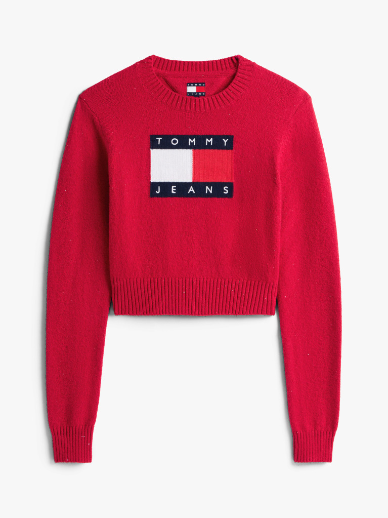 Rosu Pulover Slim Cu Emblema Tommy Flag  Femei