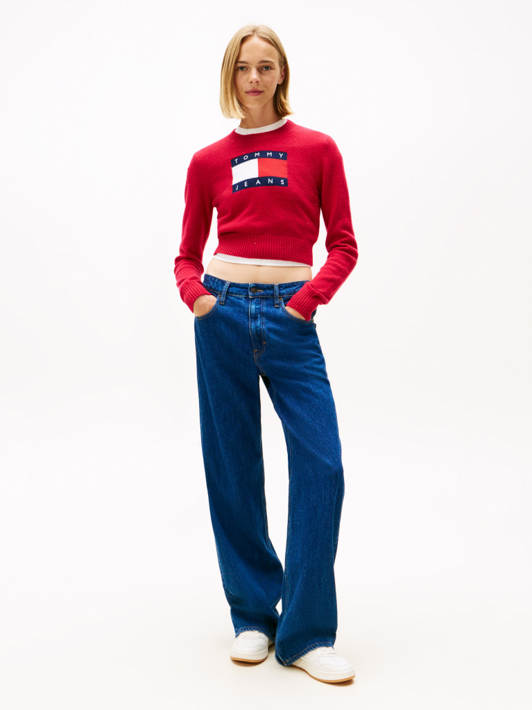 Rosu Pulover Slim Cu Emblema Tommy Flag  Femei