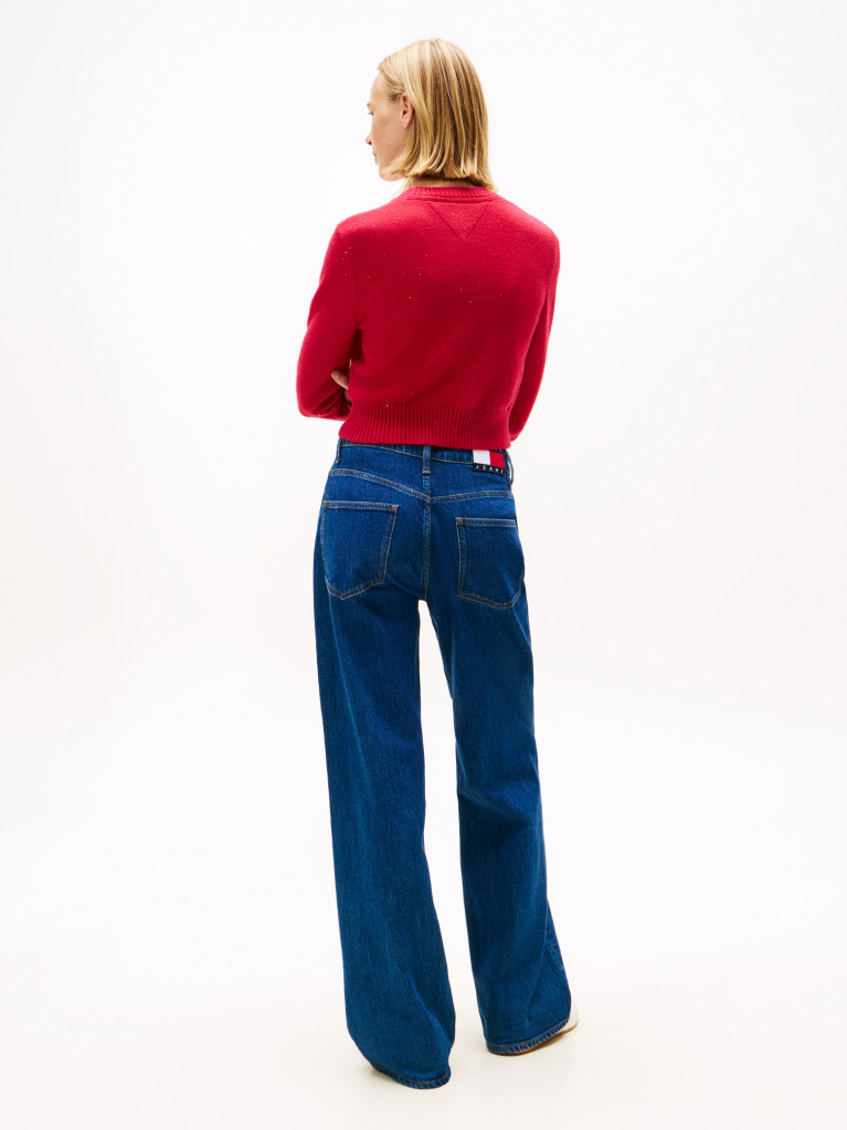 Rosu Pulover Slim Cu Emblema Tommy Flag  Femei