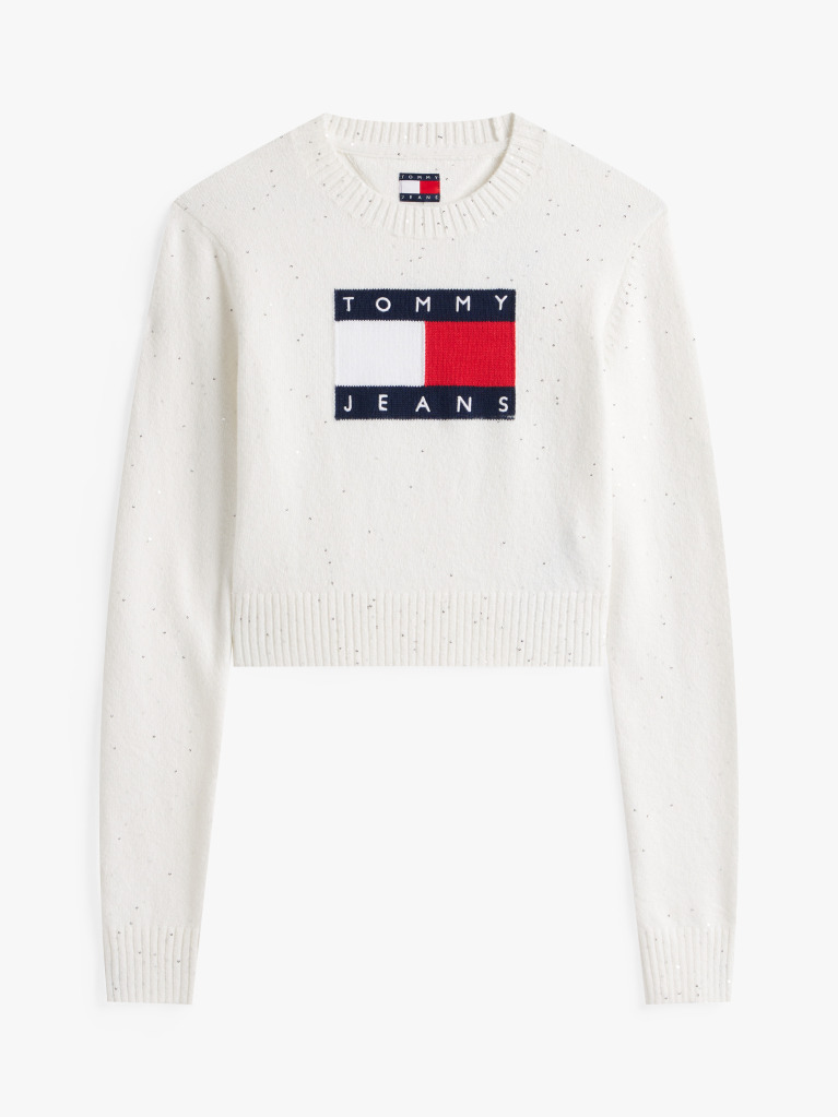 Alb Pulover Slim Cu Emblema Tommy Flag  Femei
