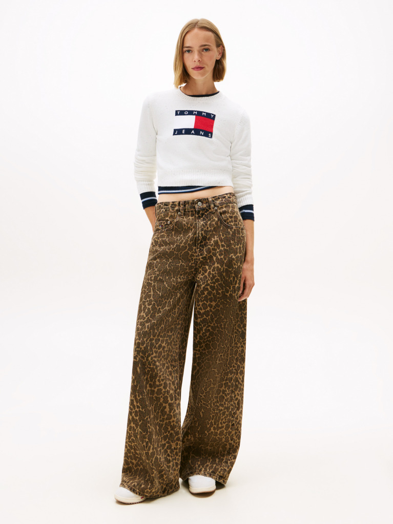 Alb Pulover Slim Cu Emblema Tommy Flag  Femei