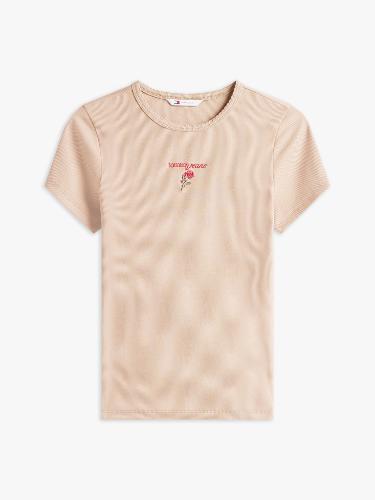 Bej Tricou Slim Cu Broderie Logo  Femei