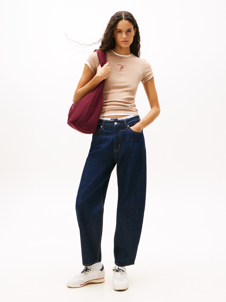 Bej Tricou Slim Cu Broderie Logo  Femei