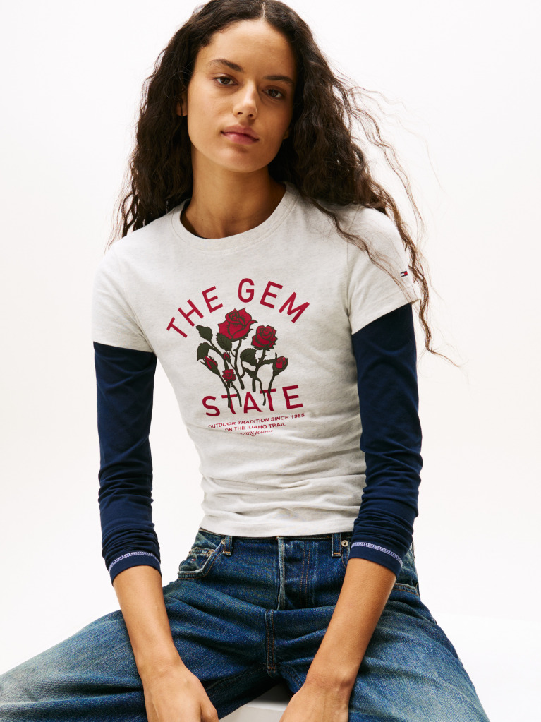 Gri Tricou Slim Cu Print Grafic  Femei