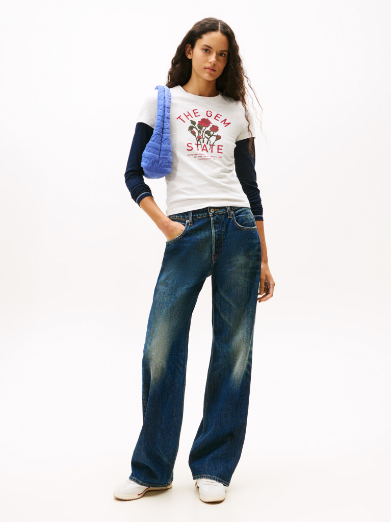 Gri Tricou Slim Cu Print Grafic  Femei