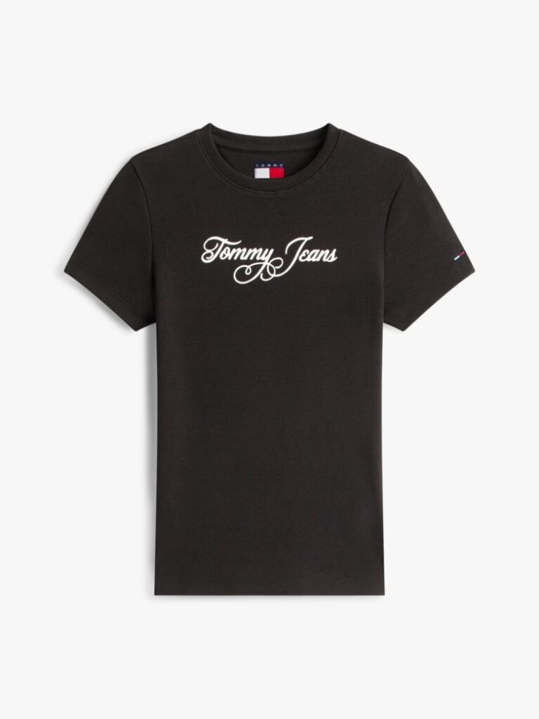 Negru Essential Tricou Rib Slim Cu Logo  Femei