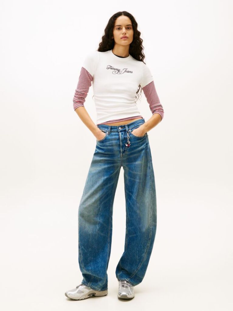 Bej Essential Tricou Rib Slim Cu Logo  Femei
