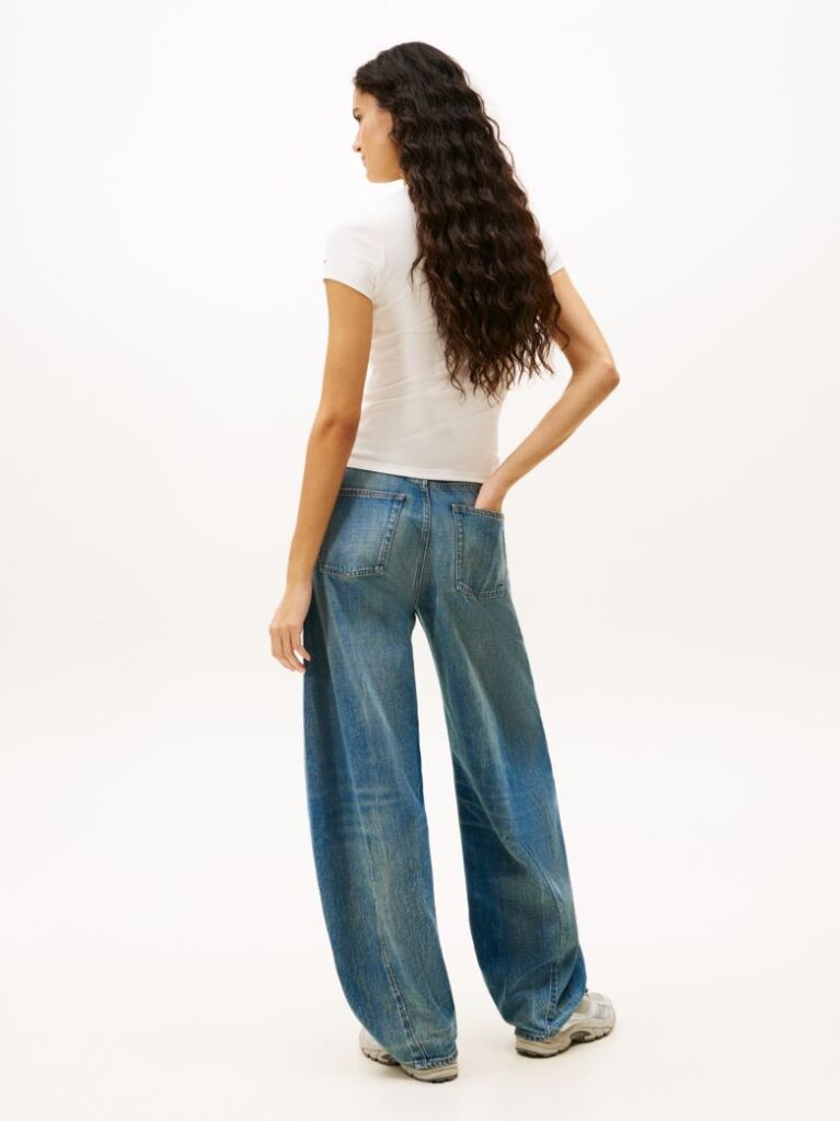 Bej Essential Tricou Rib Slim Cu Logo  Femei