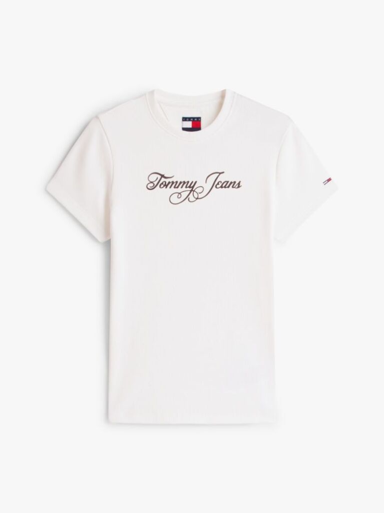 Bej Essential Tricou Rib Slim Cu Logo  Femei