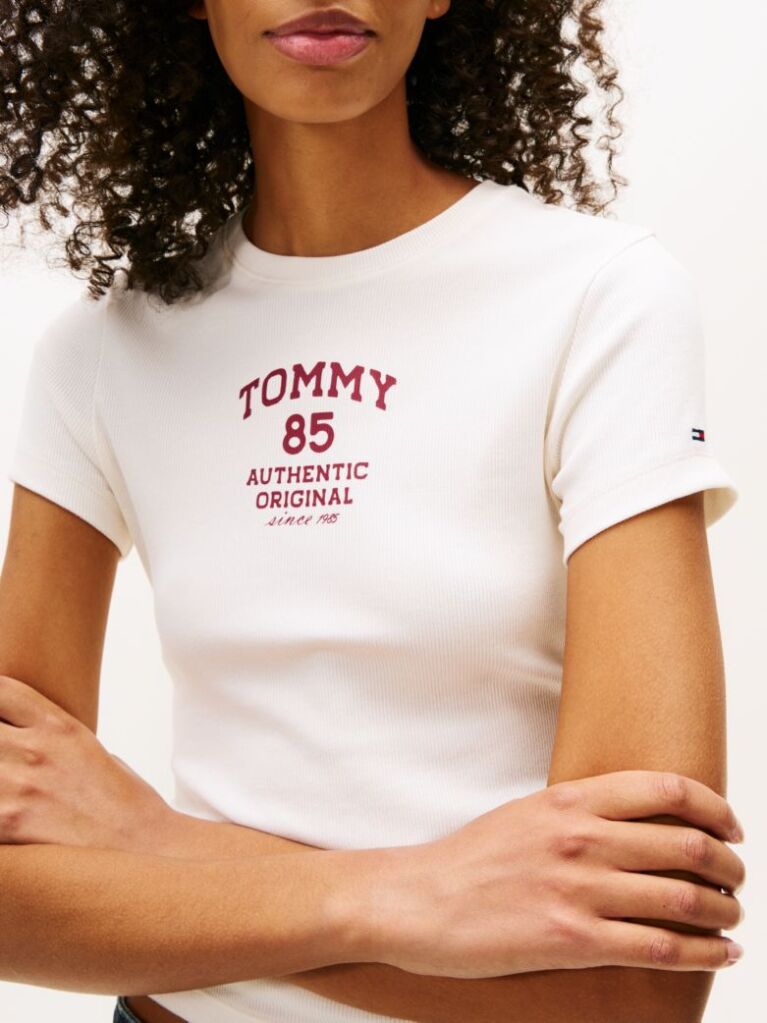 Alb Tricou Slim Cu Logo Ribbed  Femei