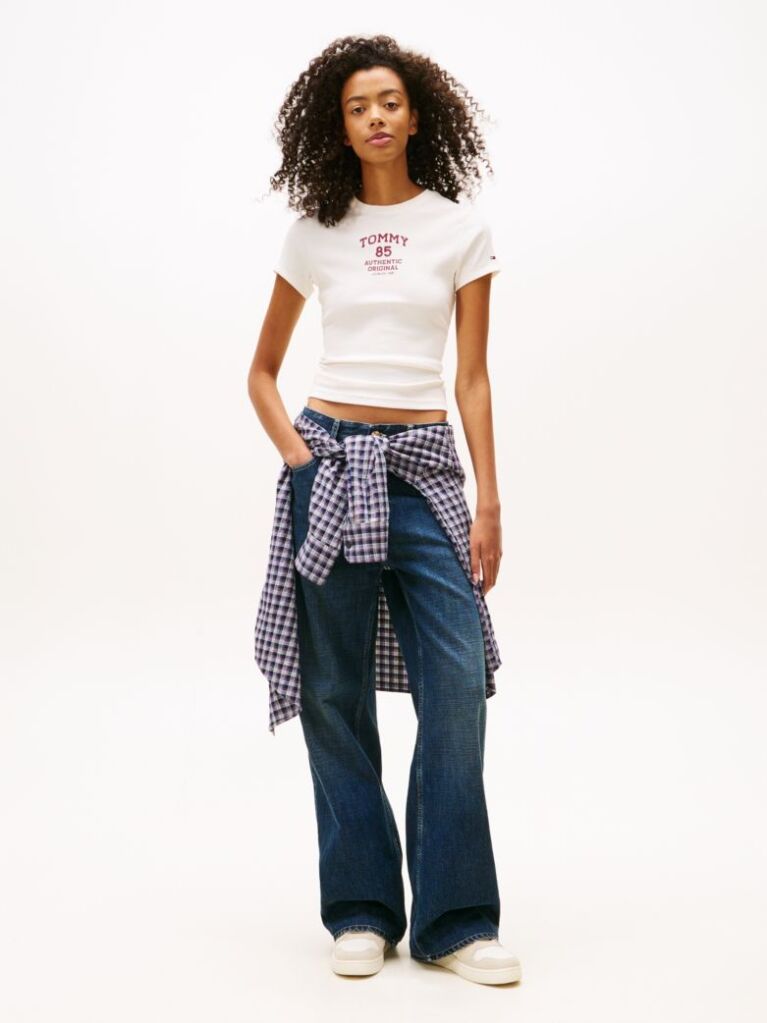 Alb Tricou Slim Cu Logo Ribbed  Femei