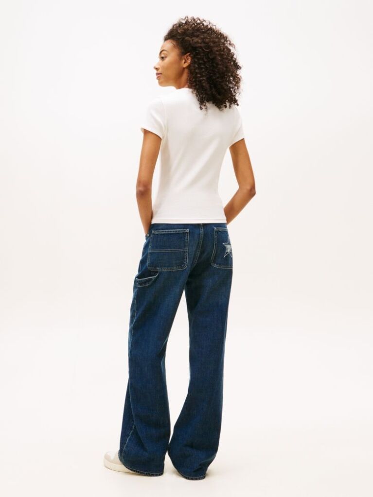 Alb Tricou Slim Cu Logo Ribbed  Femei