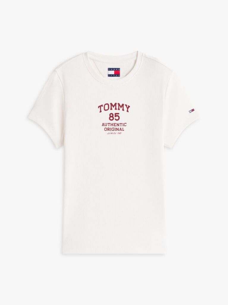 Alb Tricou Slim Cu Logo Ribbed  Femei