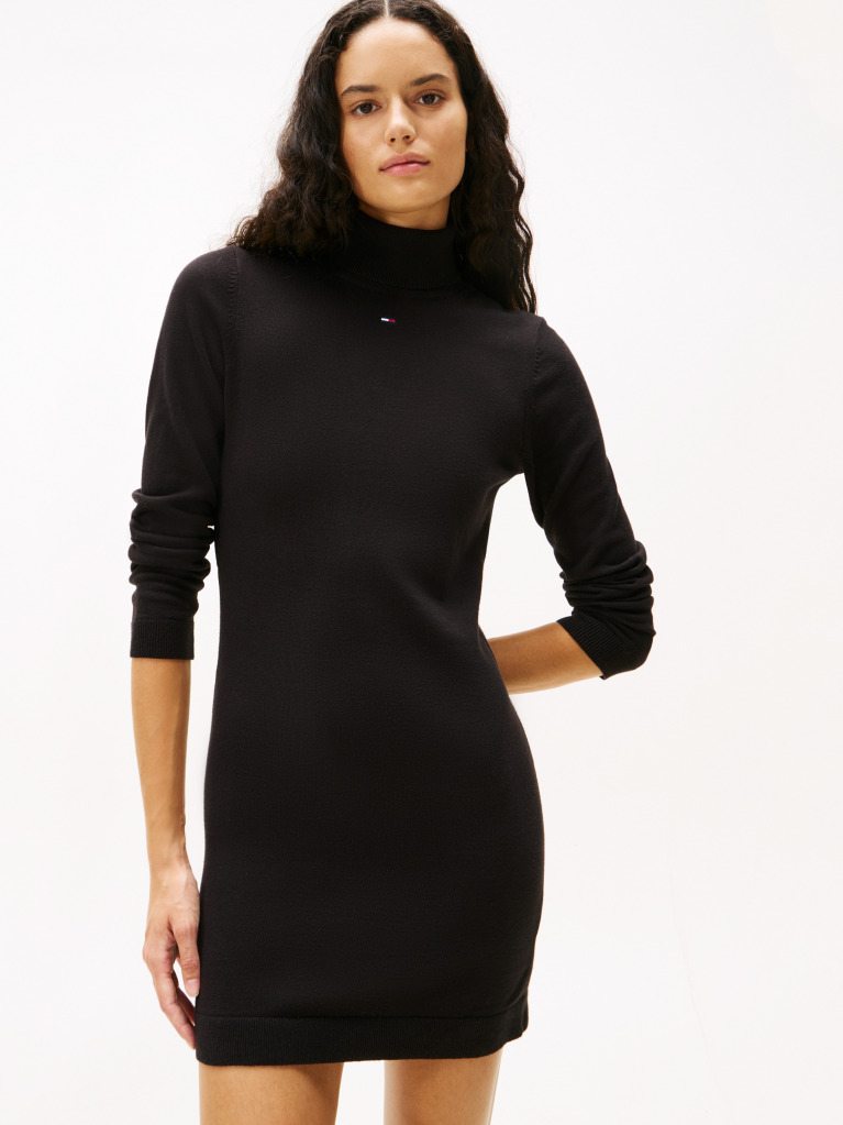 Black Slim Midi Turtleneck Jumper Dress  Women