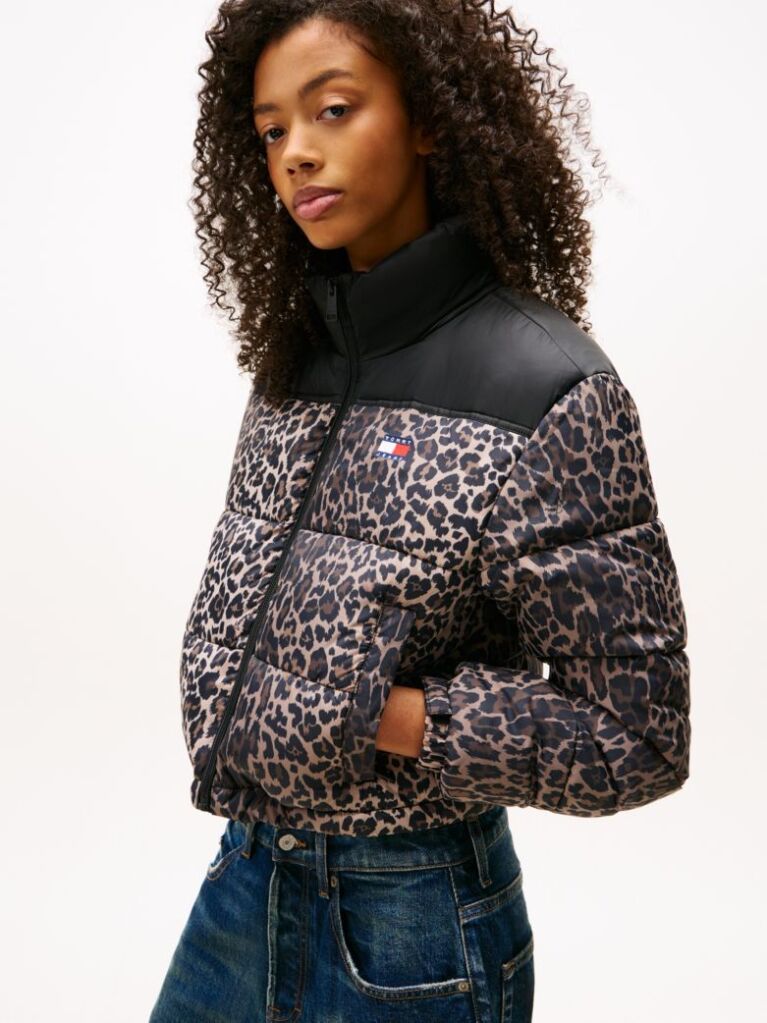 Multi Leopard Ripstop Relaxed Cropped Puffer Jacket  Women