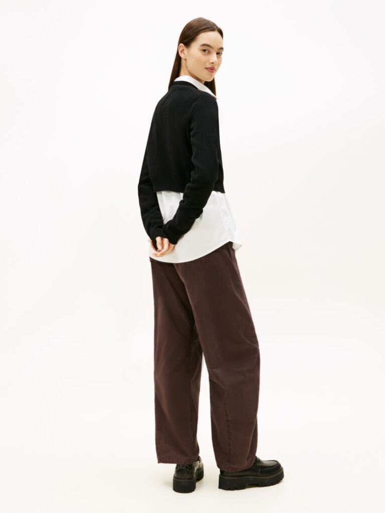 Negru Pulover Cropped Slim Cu Logo Brodat   Femei