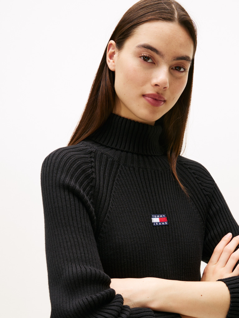Negru Rochie Pulover Maxi Relaxata Cu Emblema Tommy Badge  Femei
