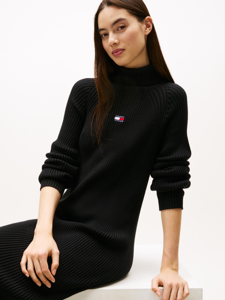 Negru Rochie Pulover Maxi Relaxata Cu Emblema Tommy Badge  Femei