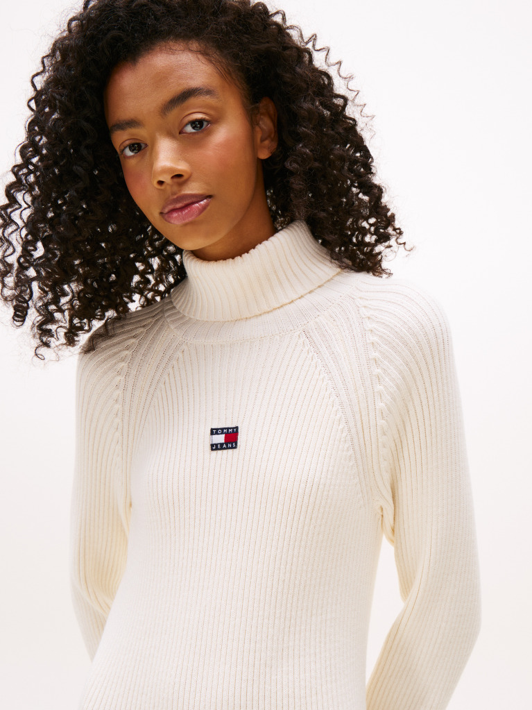 Alb Rochie Pulover Maxi Relaxata Cu Emblema Tommy Badge  Femei