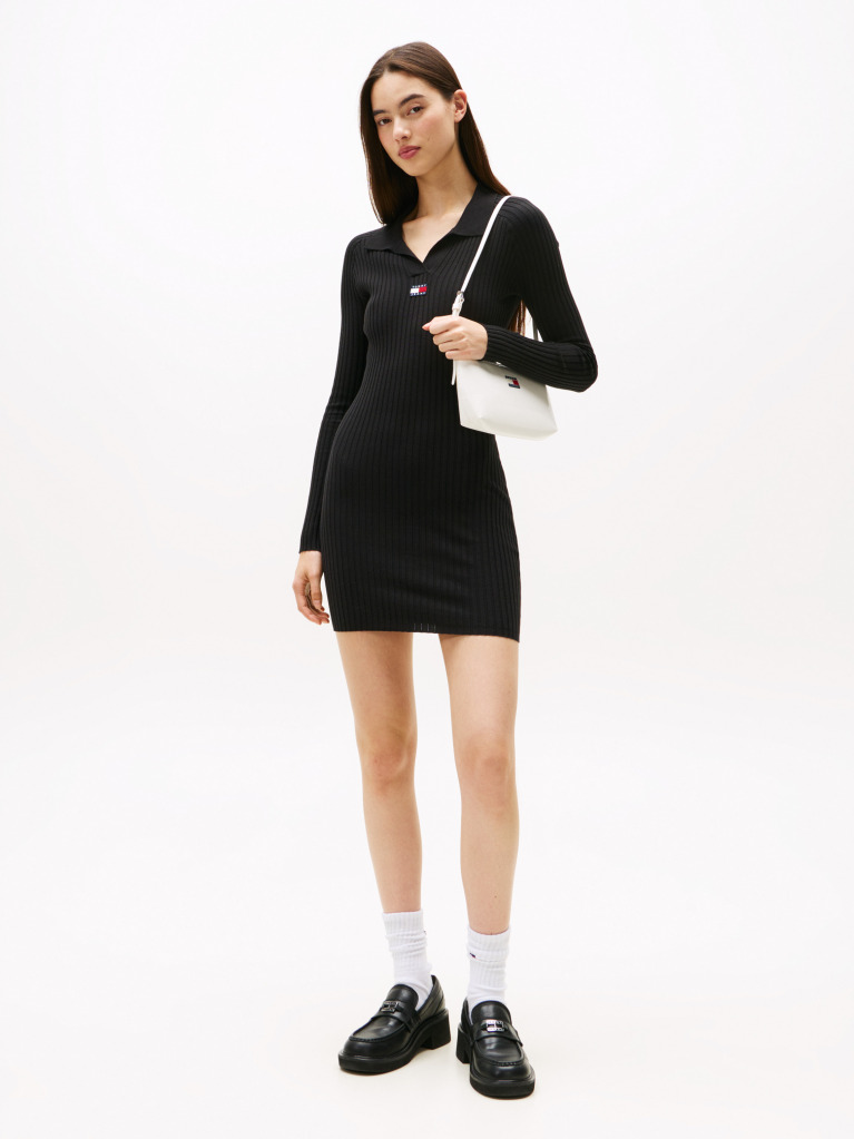 Black Tommy Badge Slim Midi Jumper Dress  Women