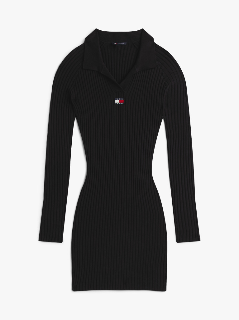 Black Tommy Badge Slim Midi Jumper Dress  Women