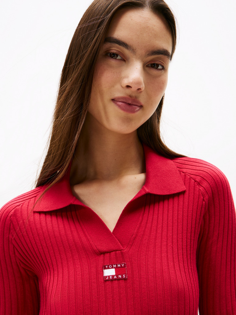 Red Tommy Badge Slim Midi Jumper Dress  Women