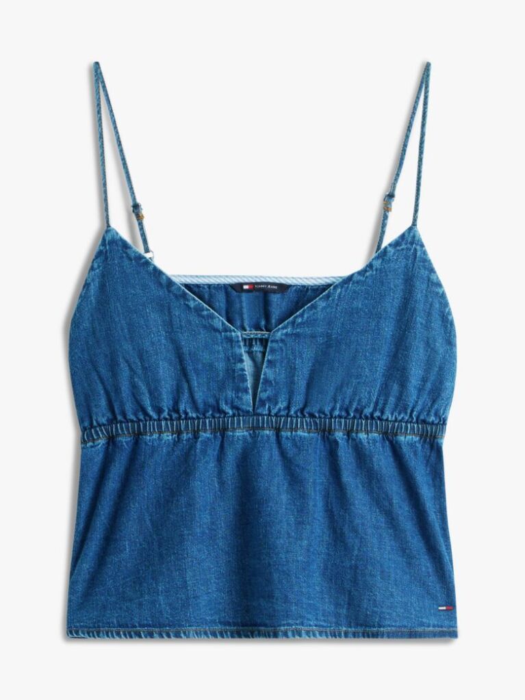 Denim Chambray Top Slim Cu Bretele Subtiri Si Decolteu In V  Femei