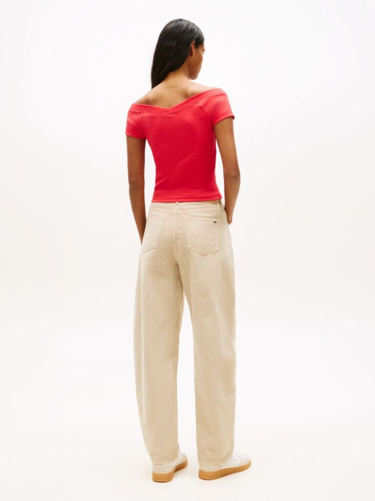 Rosu Top Slim Ribbed Cu Umeri Descoperiti  Femei