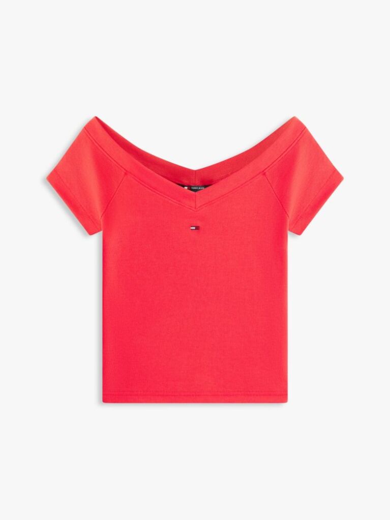 Rosu Top Slim Ribbed Cu Umeri Descoperiti  Femei