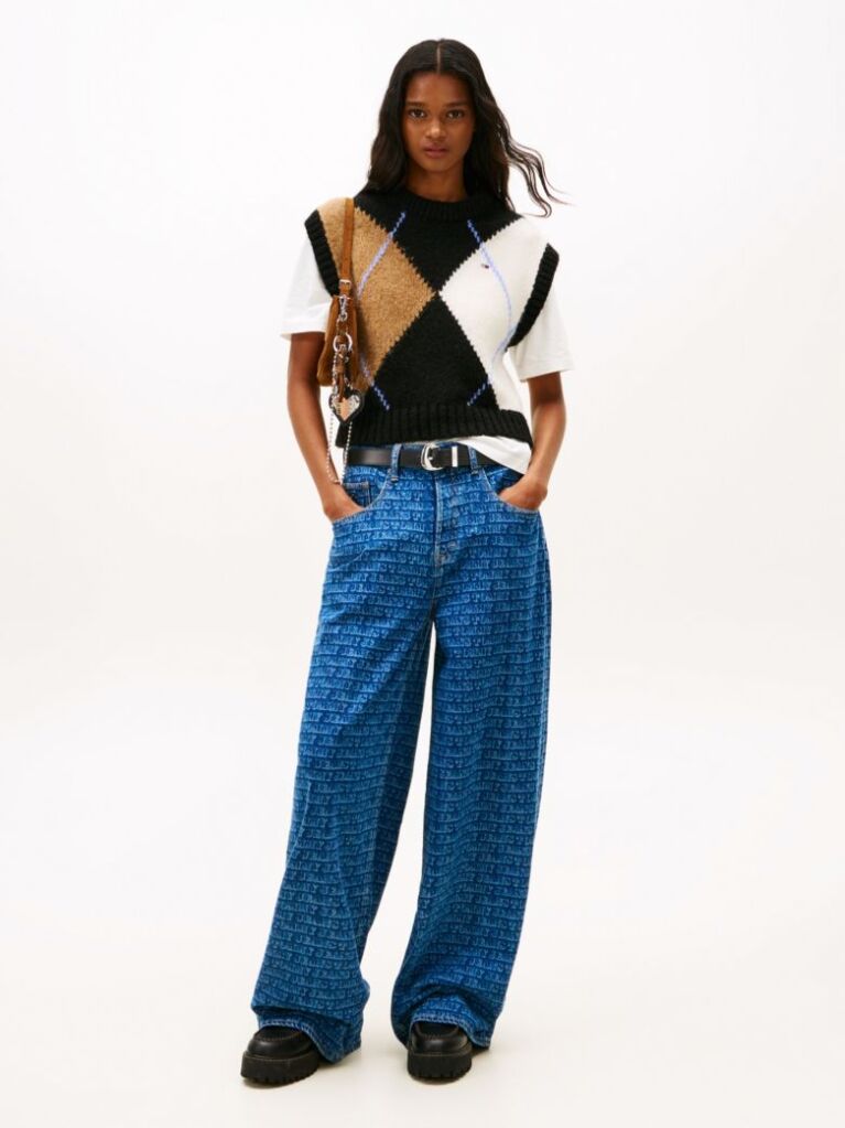 Denim Blugi Largi Cu Talie Medie Spell-Out  Femei