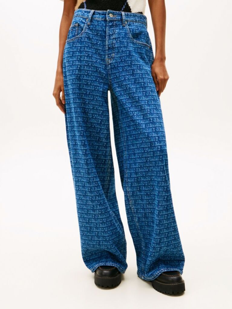 Denim Blugi Largi Cu Talie Medie Spell-Out  Femei