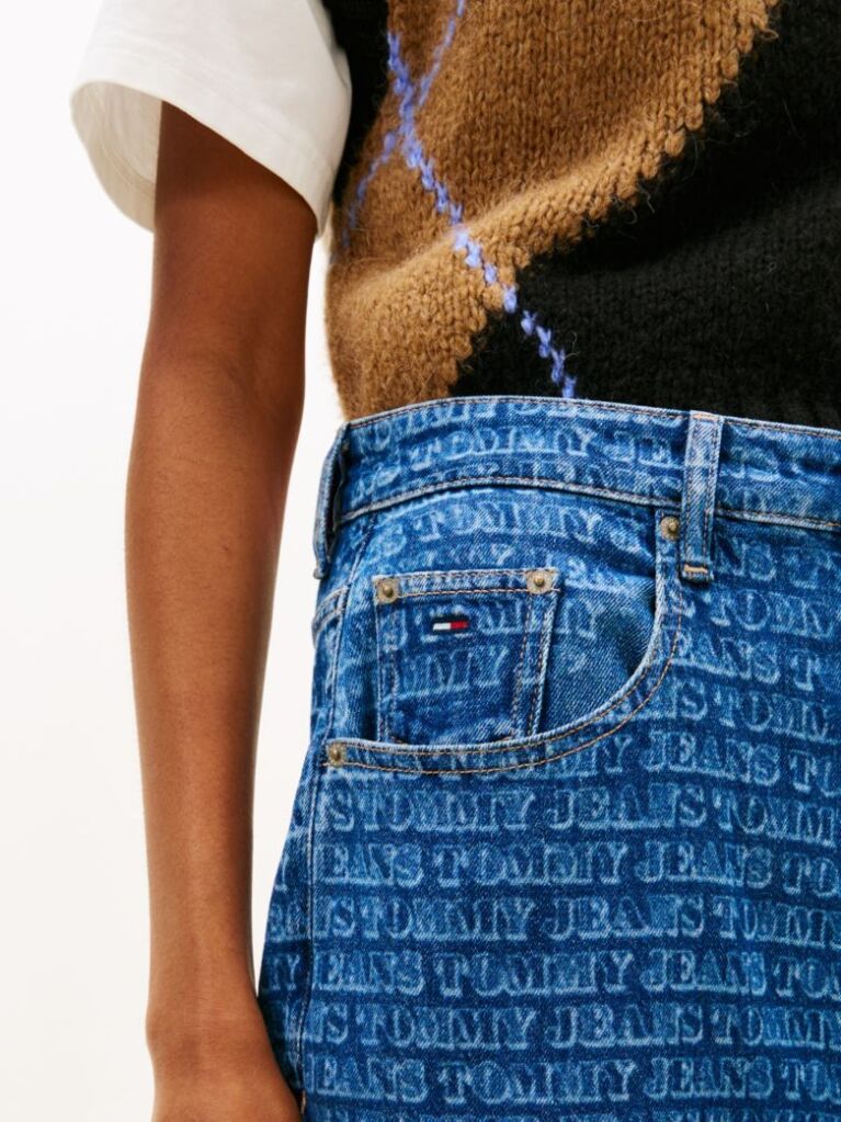 Denim Blugi Largi Cu Talie Medie Spell-Out  Femei