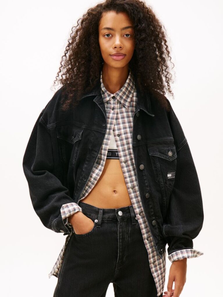 Denim Back Logo Oversized Denim Trucker Jacket  Women