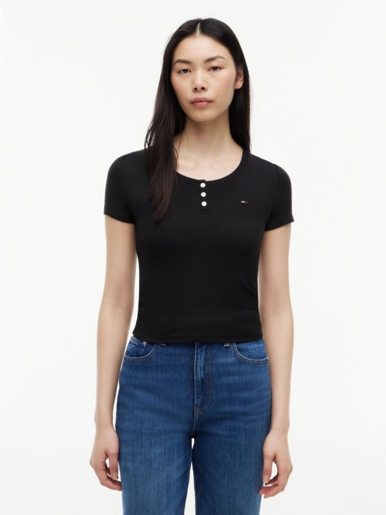 Black Slim Henley T-Shirt  Women