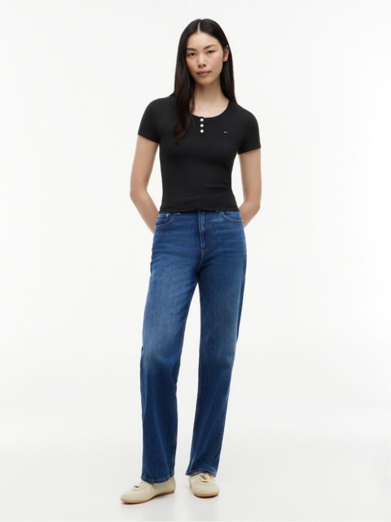 Black Slim Henley T-Shirt  Women