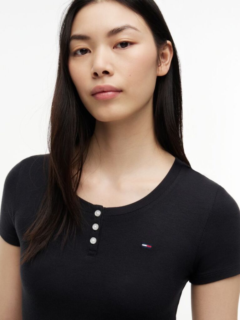 Black Slim Henley T-Shirt  Women