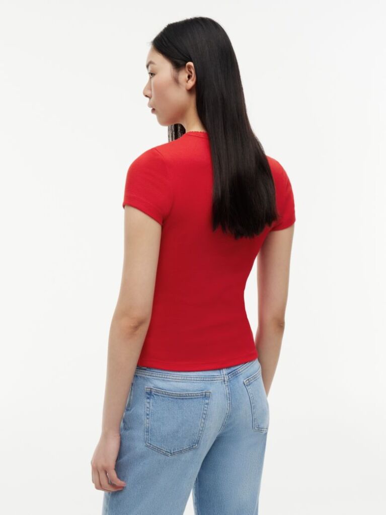 Rosu Tricou Slim Cu Logo Si Dungi  Femei
