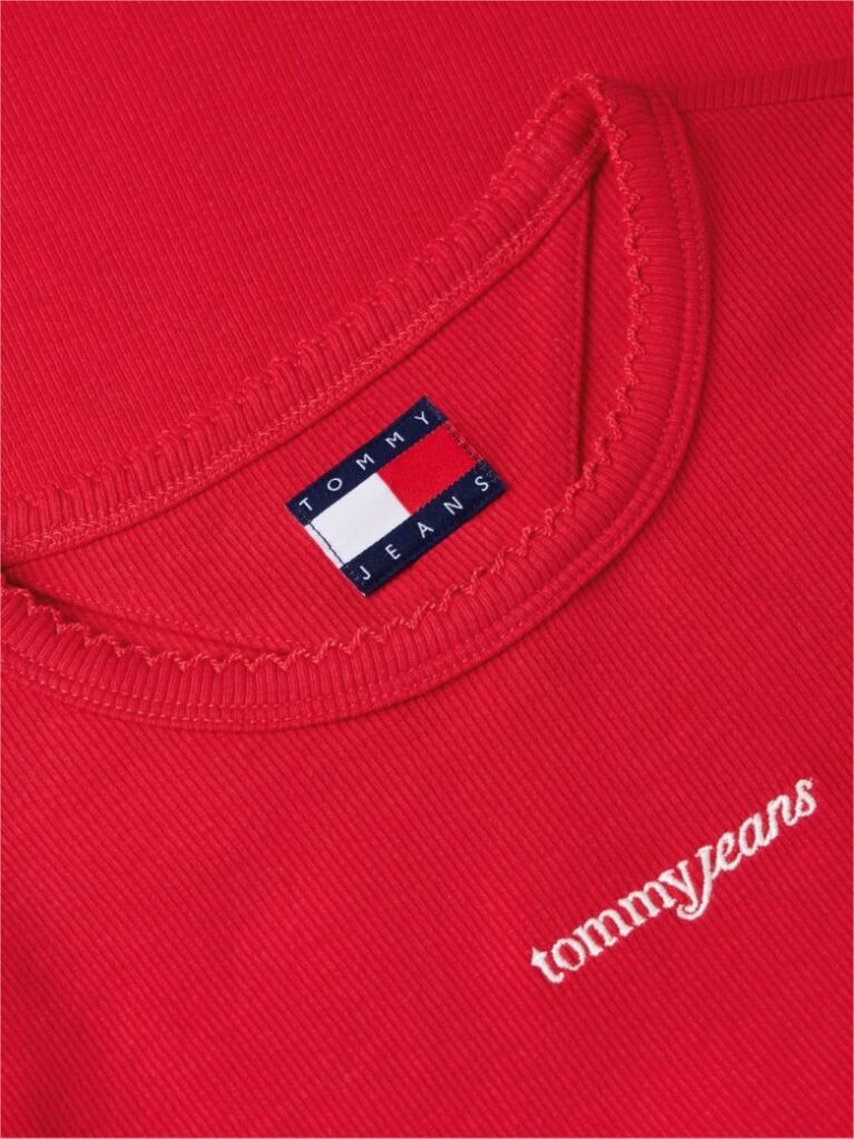 Rosu Tricou Slim Cu Logo Si Dungi  Femei
