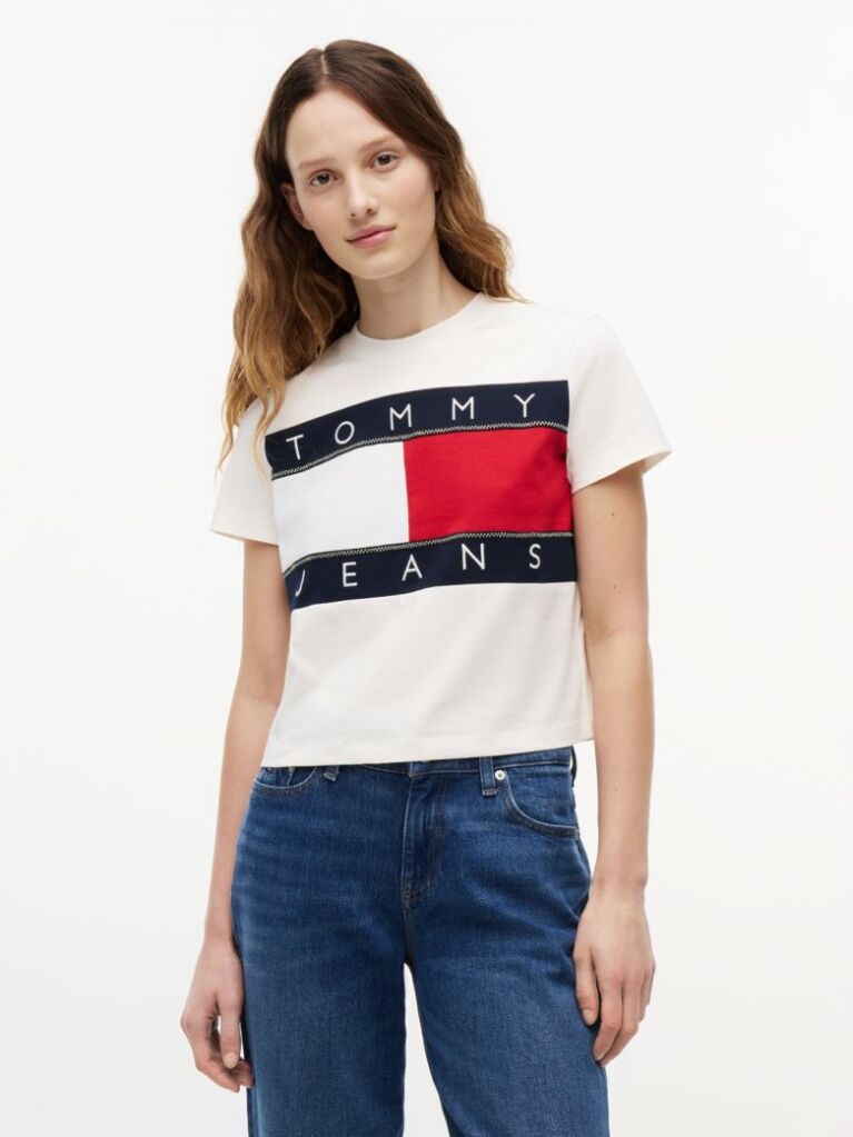 Alb Tricou Tommy Flag  Femei