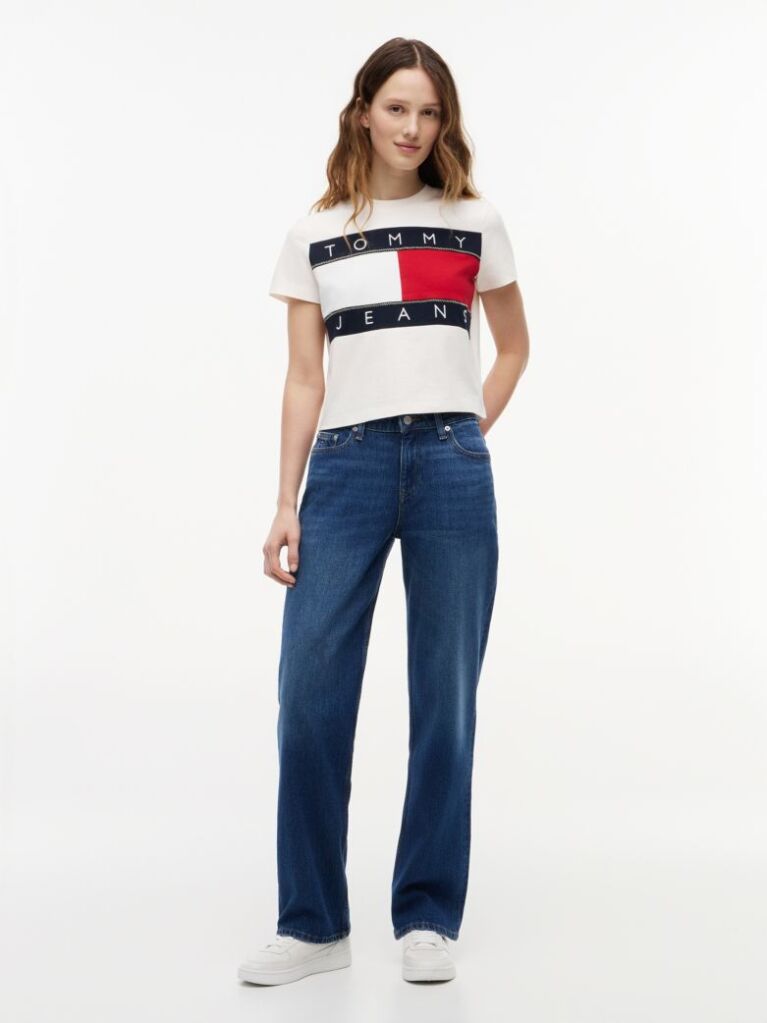 Alb Tricou Tommy Flag  Femei